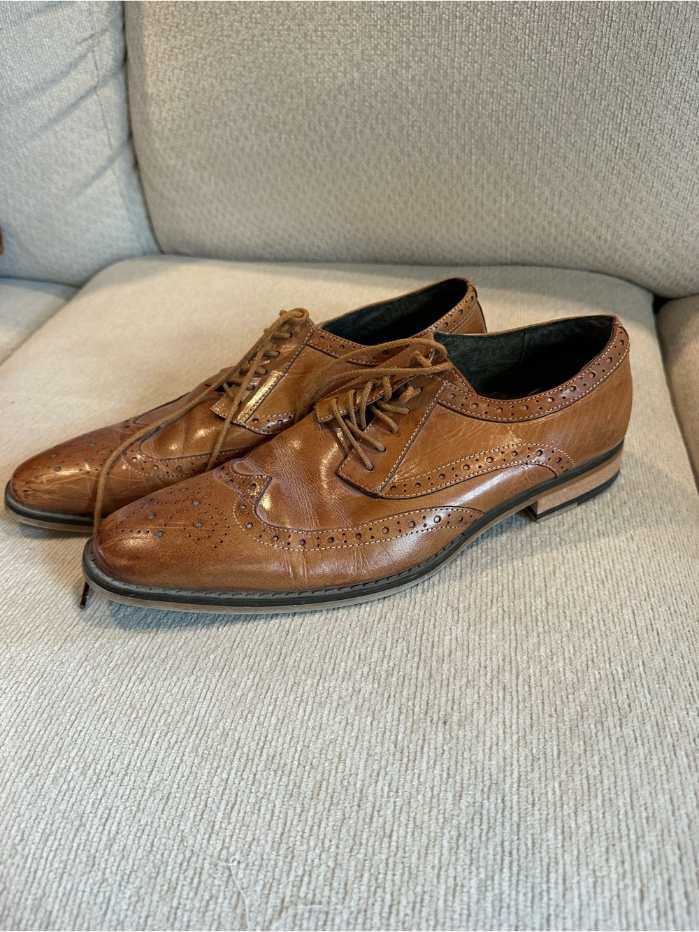 Stacy Adams Tan Brown Leather Wingtip Derby Shoes